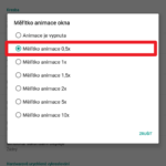 Měřítko animace okna a změňte hodnotu z 1x na 0,5x