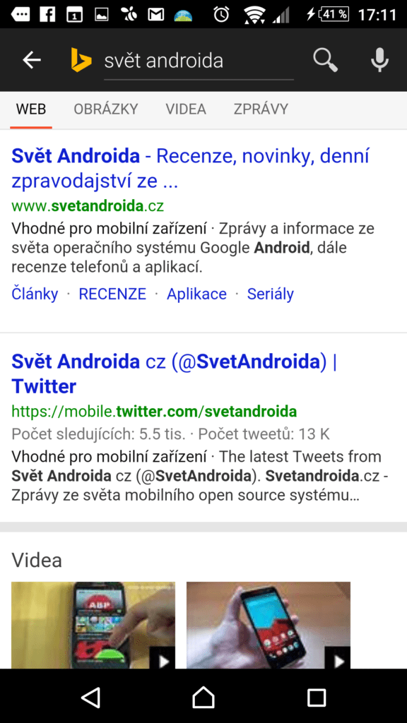 Bing pro Android ve verzi 5.4