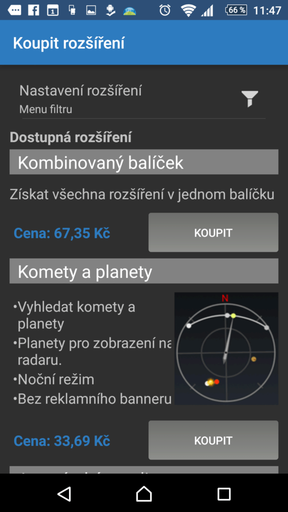 Možnosti zakoupení placených balíčků