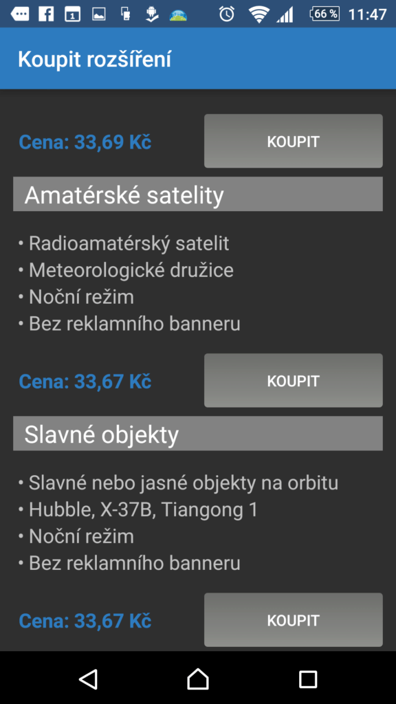 Možnosti zakoupení placených balíčků