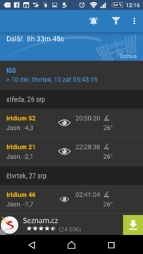 Hlavní stránka aplikace ISS Detector