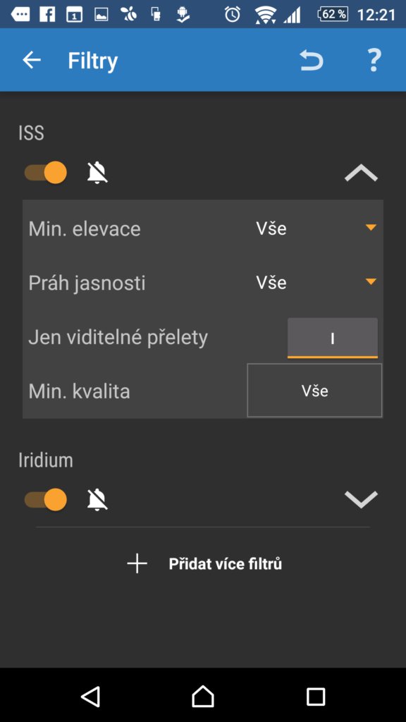 Nastavení filtrů