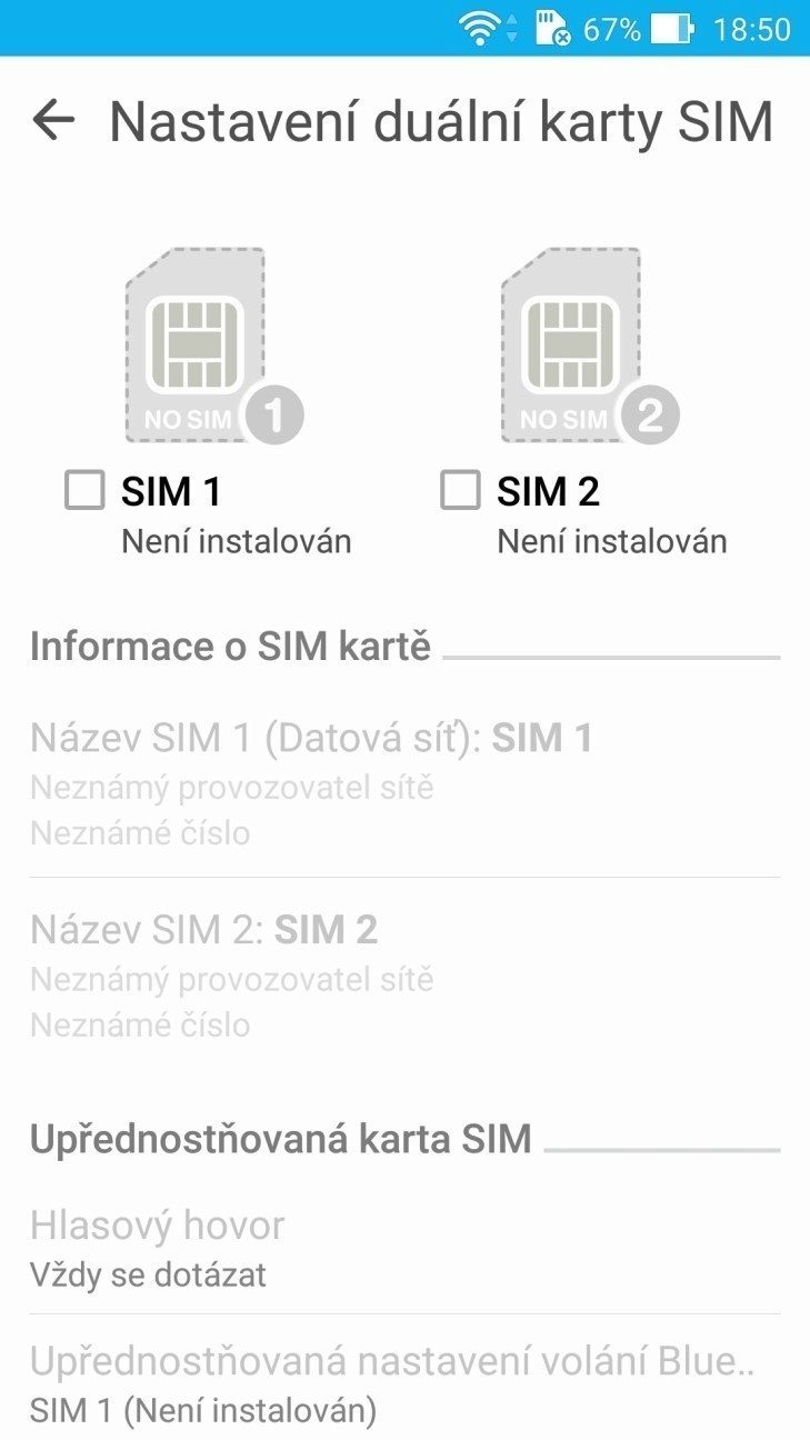 Asus Zenfone 2 - nastavení priority SIM karet