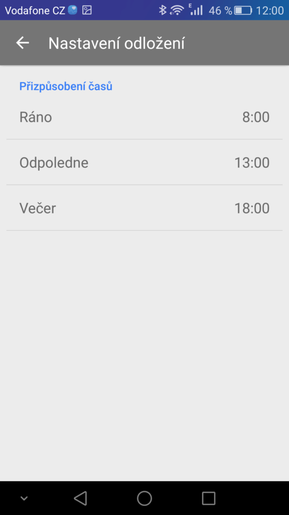 Inbox nastavení odložení