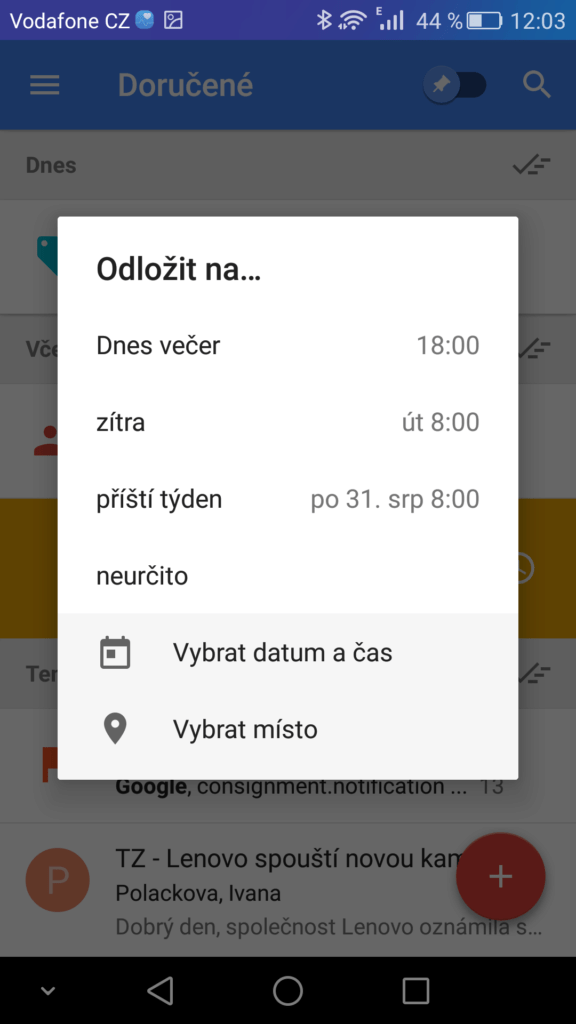 Inbox odložení