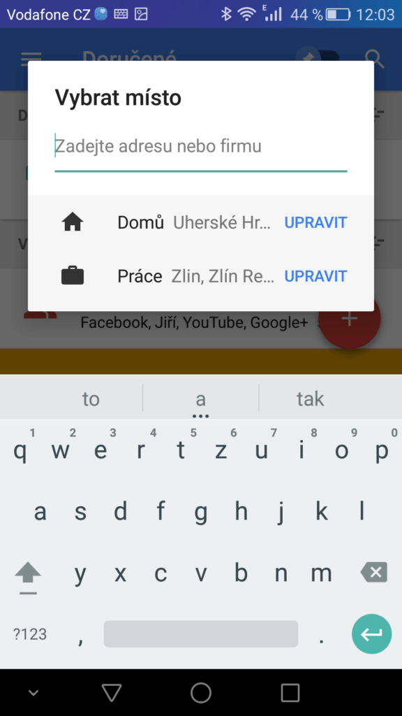 Inbox odložení místo