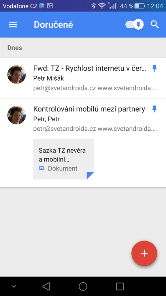 Inbox připíchnuté zprávy