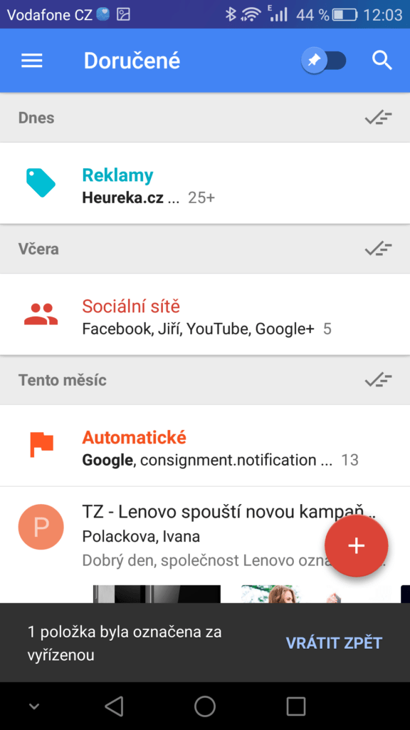 Inbox vyřízená pošta
