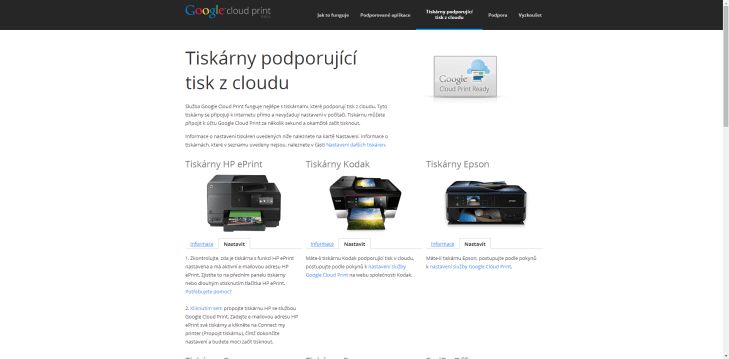 Odkazy na postupy pro tiskárny s podporou cloudu