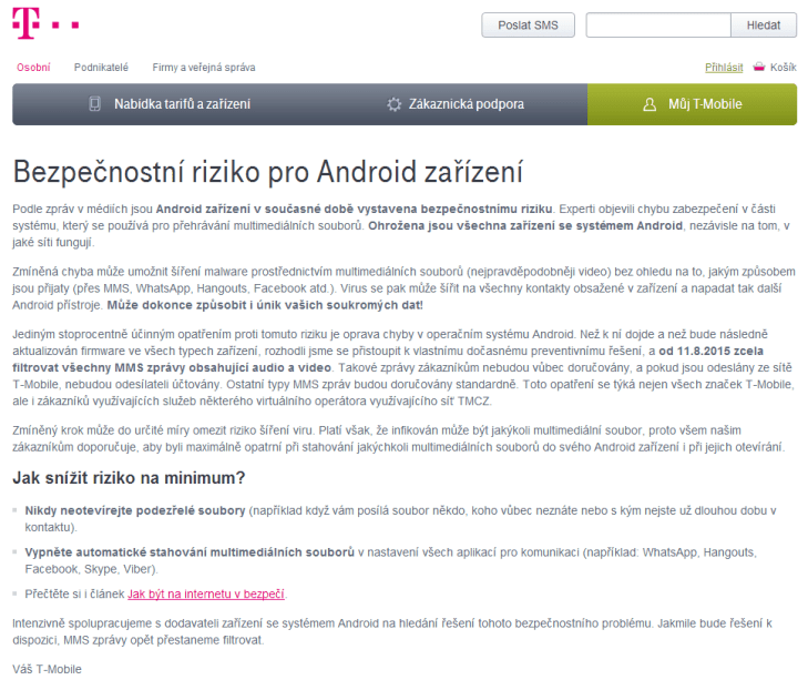 T-Mobile začíná kvůli díře Stagefright blokovat MMS