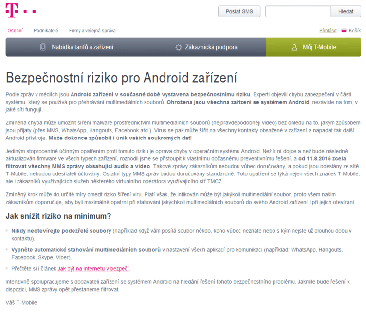 T-Mobile začíná kvůli díře Stagefright blokovat MMS