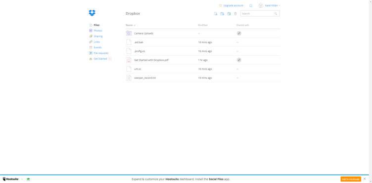 Webové rozhraní aplikace Dropbox