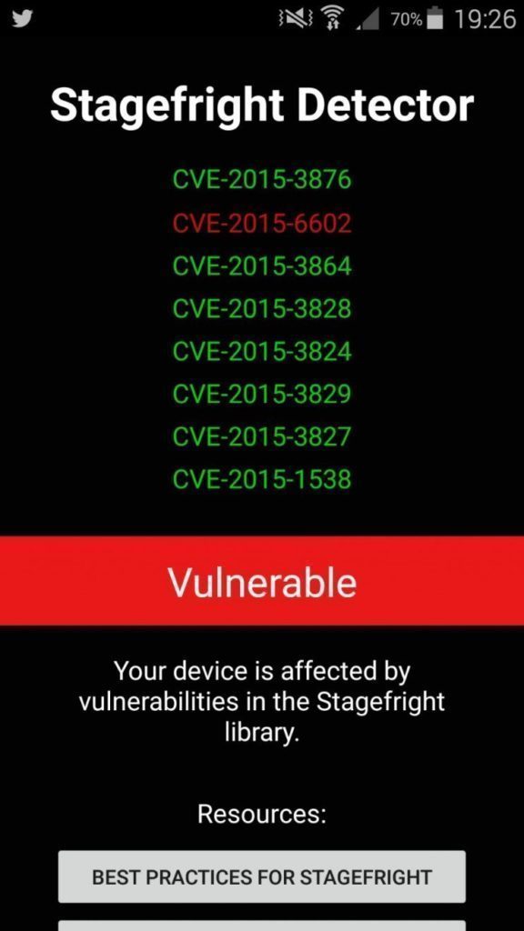 Poslední aktualizace zamezuje téměř všem způsobům útoku, kromě nedávno objevené díry CVE-2015-6602, označované také jako Stagefright 2.0, která byla publikována 1. října