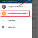 Mezi účty lze přepínat přes postranní nabídku
