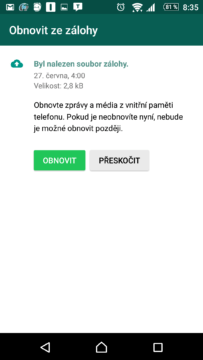 WhatsApp nabízel zálohu do lokálního úložiště