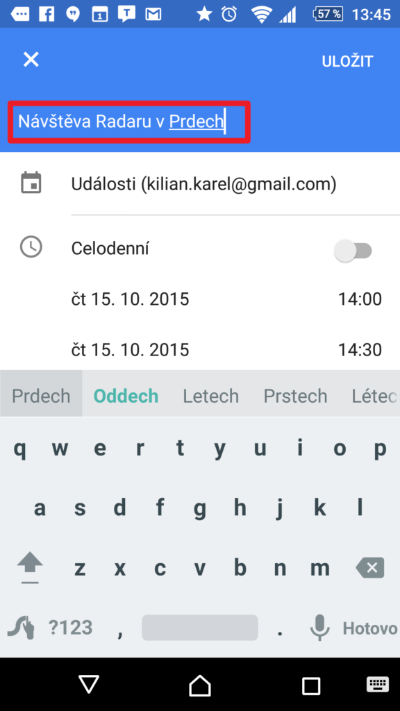 Předmět události