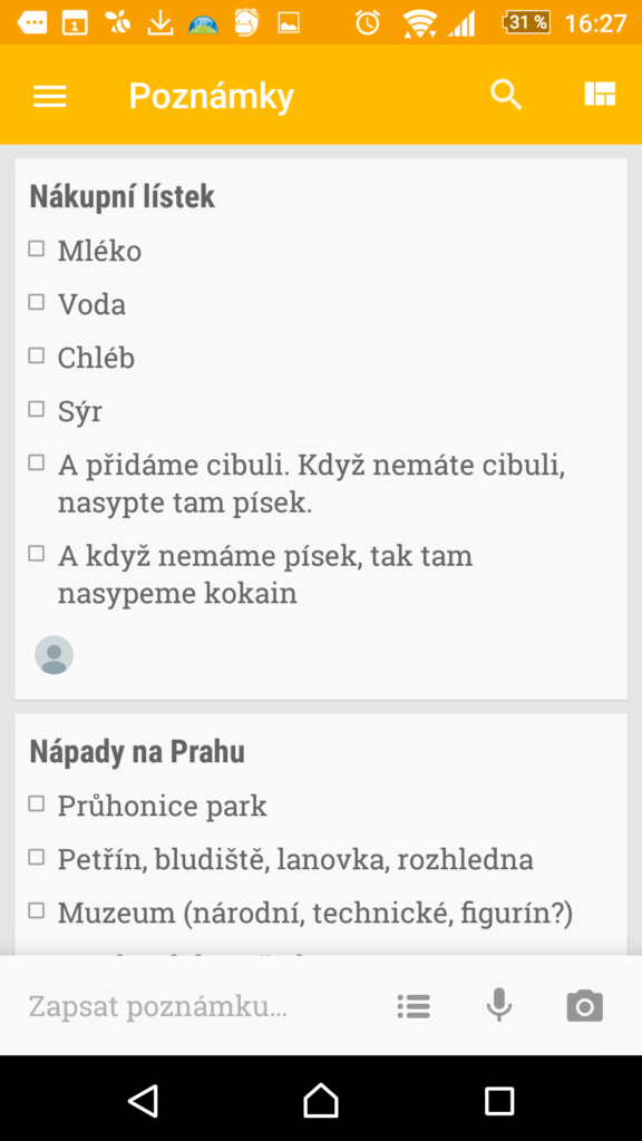 Mobilní aplikace Google Keep