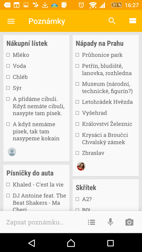 Mobilní aplikace Google Keep