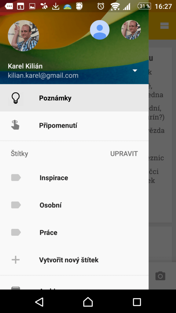 Mobilní aplikace Google Keep