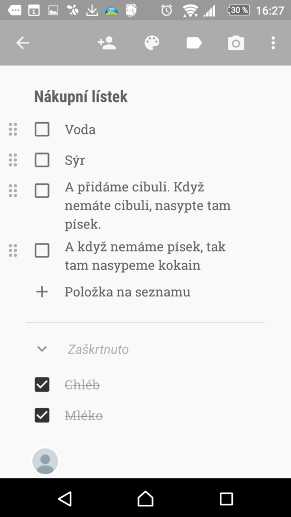 Odškrtávání položek v nákupním lístku