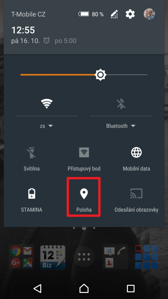 Vypnutí GPS přes oznámení