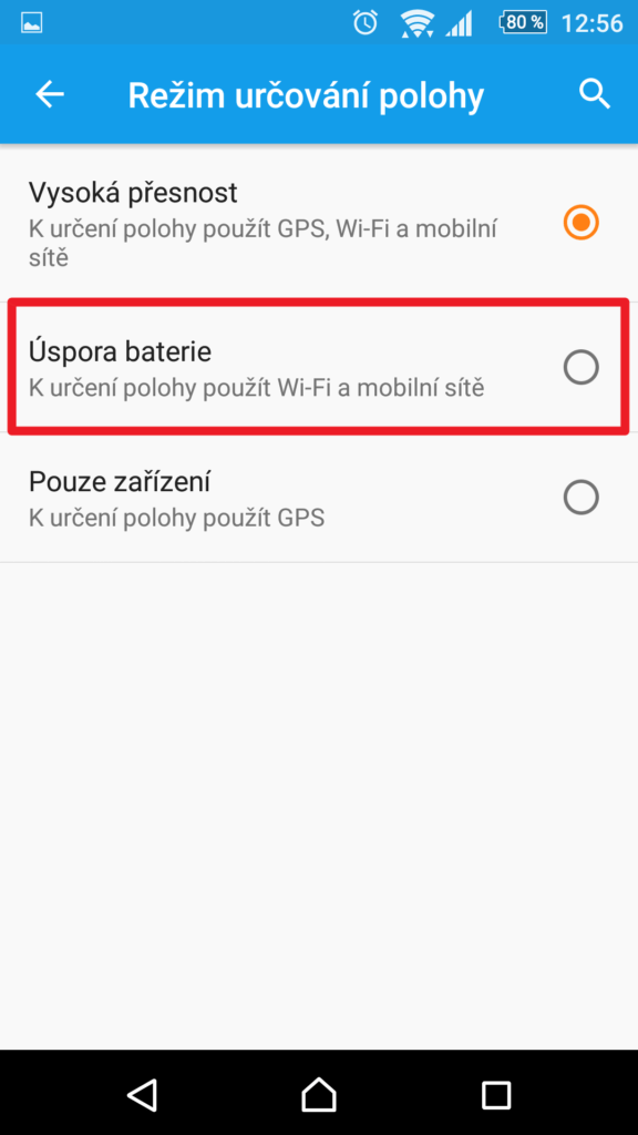 Vypnutí GPS přes nastavení