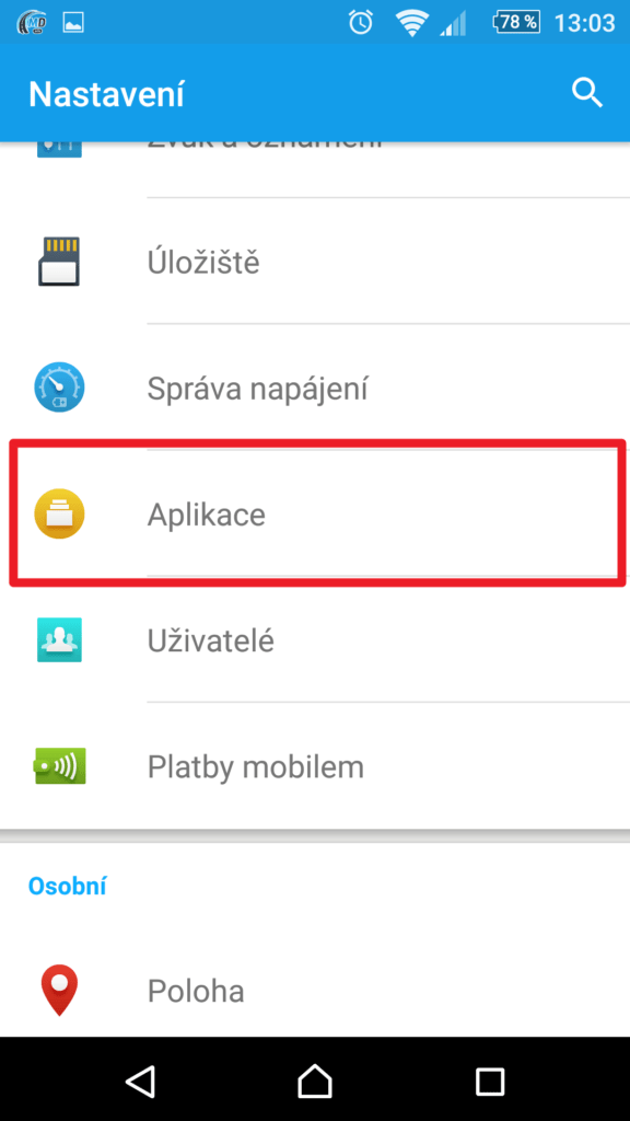 Sekce Aplikace
