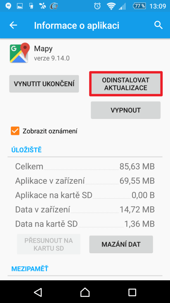 Odinstalovat aktualizace