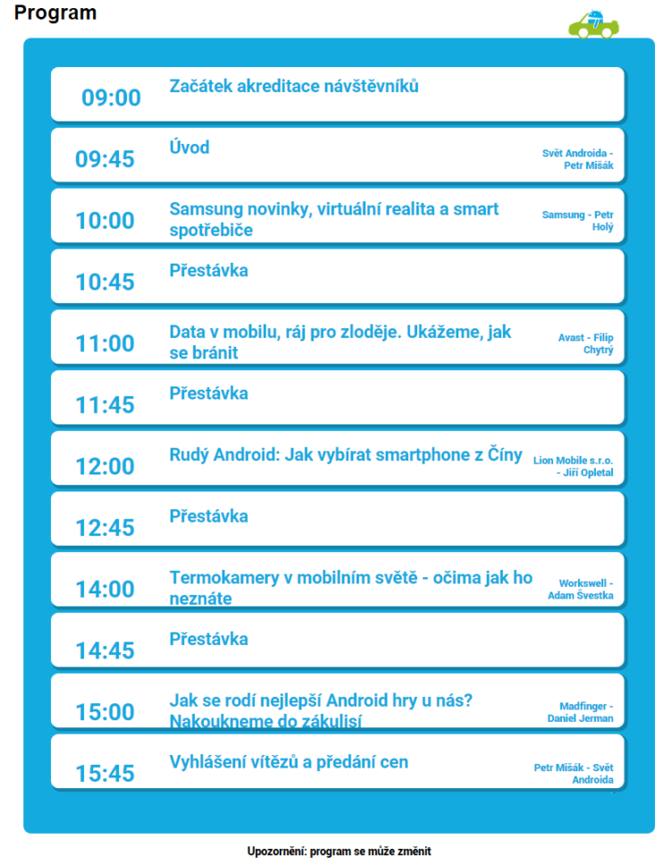 Alza Android RoadShow 2015 Praha program 2 Alza Android RoadShow 2015 Praha program 2