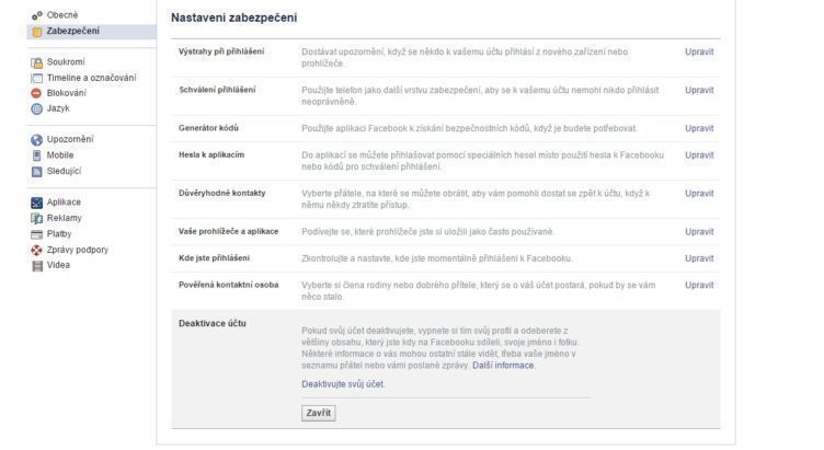 Facebook - Deaktivace Facebook - Deaktivace