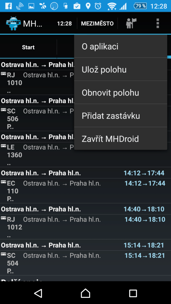 MHDroid Jízdní řády MHD