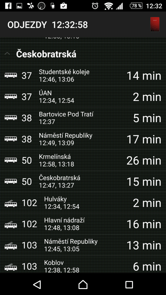 Odjezdy MHD Praha Brno Ostrava