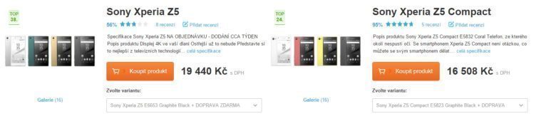 Sony Xperia Z5 a Z5 Compact na Heureka.cz