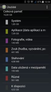 Acer Liquid E700 - obsazení úložiště