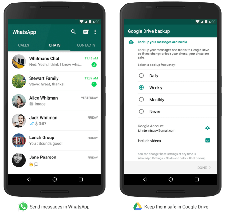 Kecálek WhatsApp přichází se zálohou dat na Disk Google