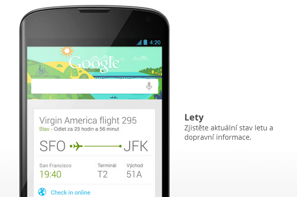 S Google Now zjistíte aktuální stav letu a dopravní informace