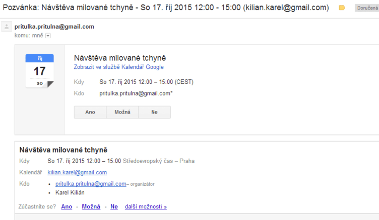 E-mail s pozvánkou E-mail s pozvánkou