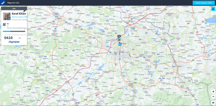 Zobrazení pozice v mapě Glympse