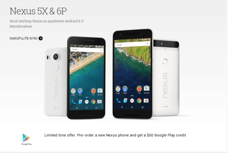 V Česku si Nexus 6P ani Nexus 5X přes Google Store nekoupíte