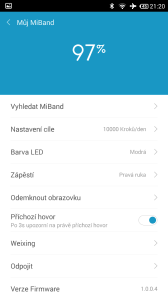 Xiaomi MiBand - prostředí aplikace (1)