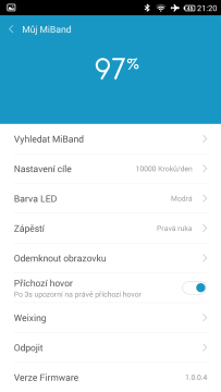 Xiaomi MiBand - prostředí aplikace (1)
