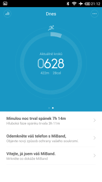 Xiaomi MiBand - úvodní obrazovka