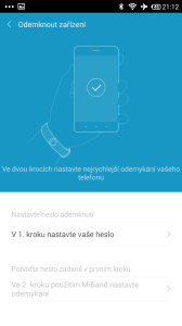 Xiaomi MiBand - zámek telefonu