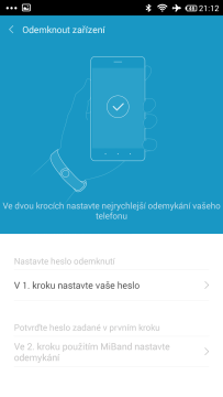 Xiaomi MiBand - zámek telefonu