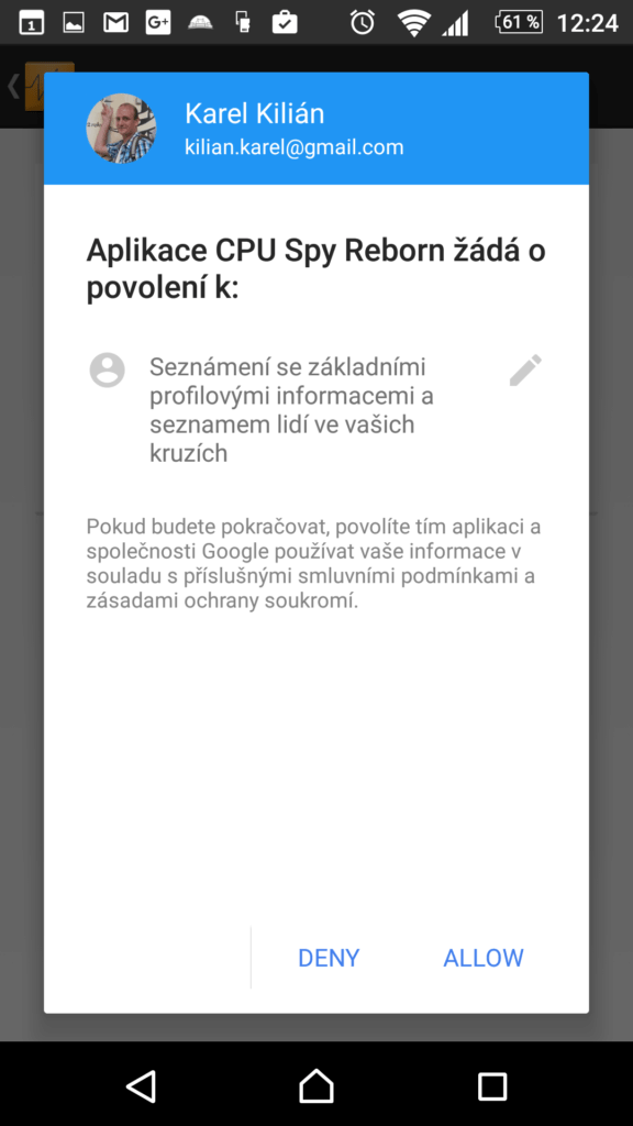 CPU Spy Reborn chce přihlášení účtem Google