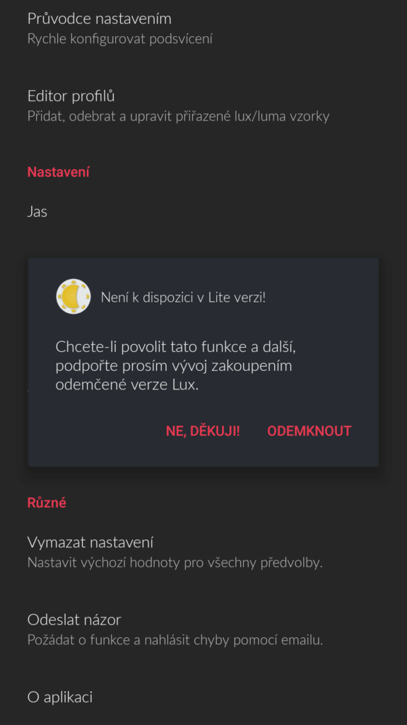 Lux nastavení 2