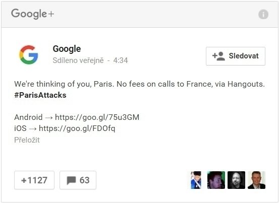 Post G+ - Volání do FR zdarma skrze Hangouts Post G+ - Volání do FR zdarma skrze Hangouts