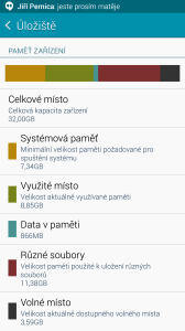 Samsung Galaxy Note 4 - vytížení paměti