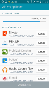 Samsung Galaxy Note 4 - vytížení RAM