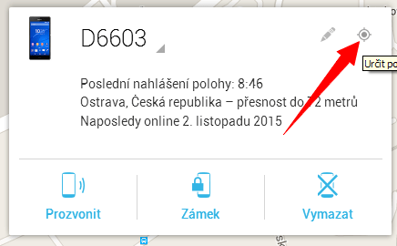 Tlačítko pro zjištění polohy